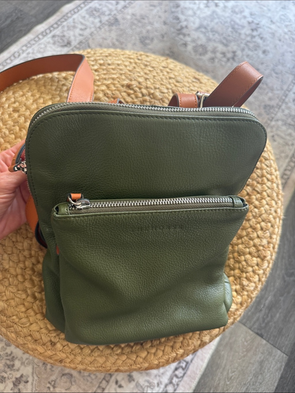 The Horse Olive Green Leather Backpack with Tan Straps - Picture 5 of 14